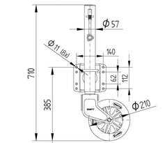 Schwenkbares Stützrad KNOTT TK57, 500 kg