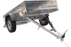 Einachsiger Anhänger 200x125 mit hoher Plane, Überrollbügel, Bordwandverlängerungen und Stützrad – Garden Trailer 201 KIPP