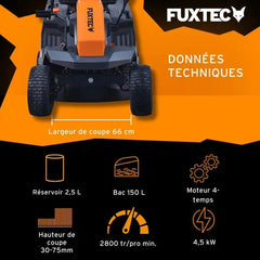 FUXTEC FX-RMR66 Aufsitzmäher, 6 PS Rasentraktor, 66 cm Schnittbreite, 150 l Grasfangkorb, Schnitthöhe