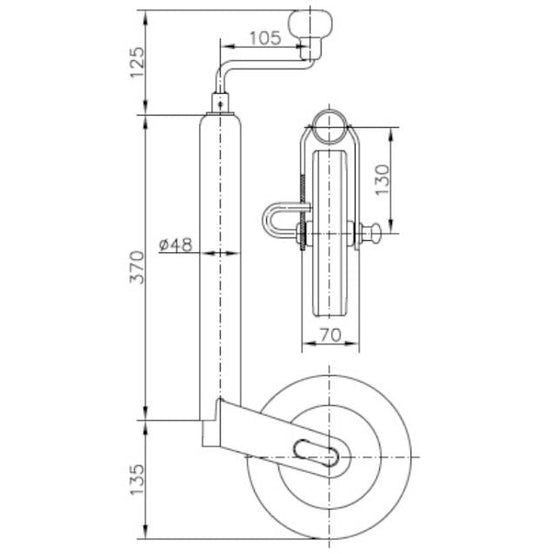 Stützrad mit Halterung für Anhänger LB 48 mm