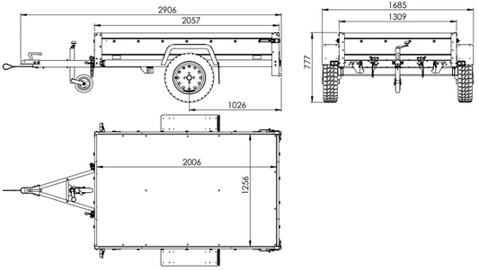 Einachsiger Anhänger 200x125 mit hoher Plane, Überrollbügel, Bordwandverlängerungen und Stützrad – Garden Trailer 201 KIPP