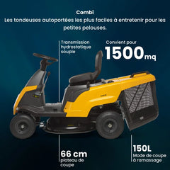 STIGA 166 Kombi-Aufsitzrasenmäher, 224 cm, 66 cm, 150 l – Hydrostatischer Antrieb, variable Geschwindigkeit – Rasenmäher