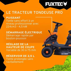 FUXTEC FX-RMR66 Aufsitzmäher, 6 PS Rasentraktor, 66 cm Schnittbreite, 150 l Grasfangkorb, Schnitthöhe
